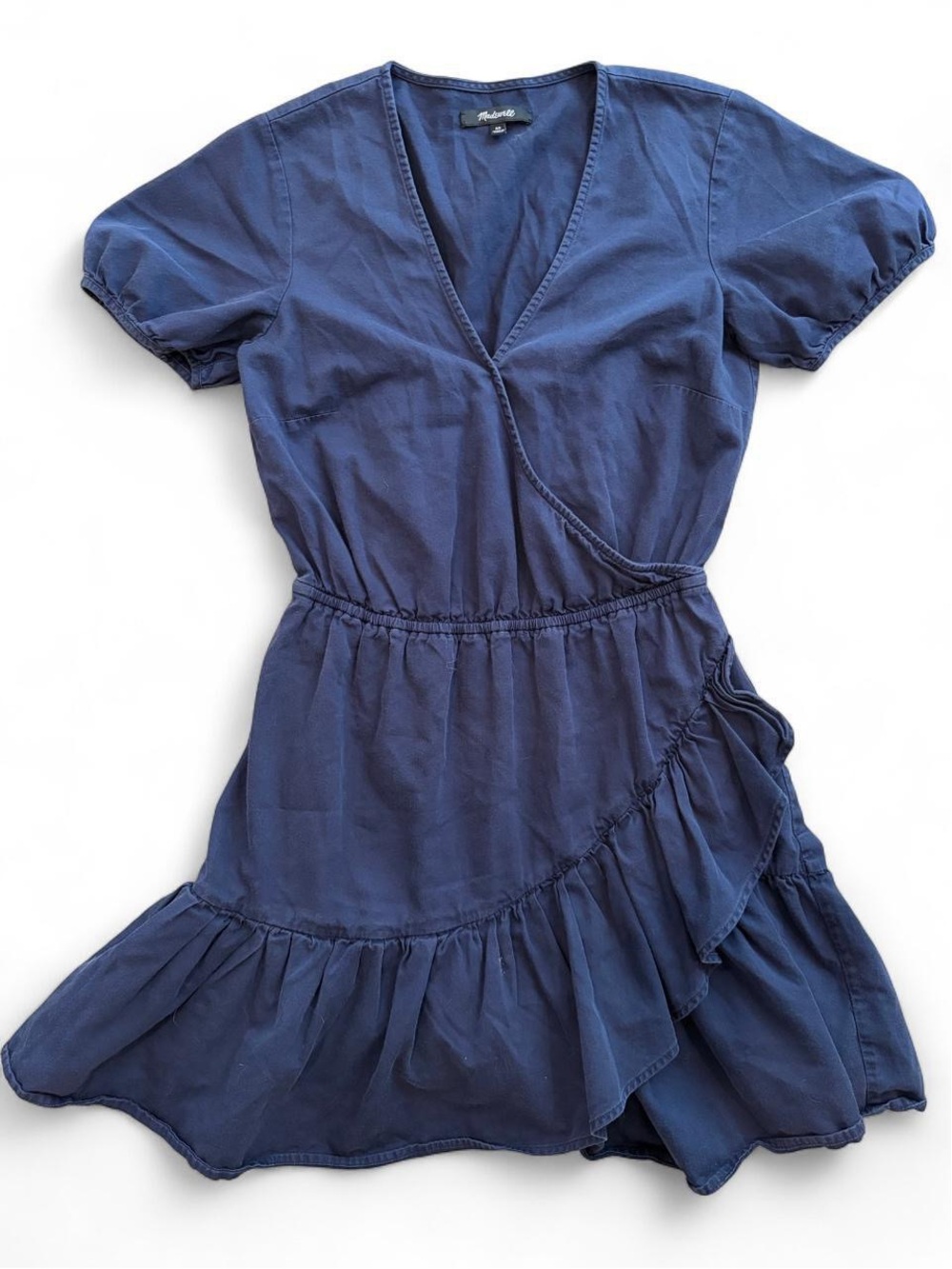 Madewell Navy Wrap-Style Ruffle Mini Dress